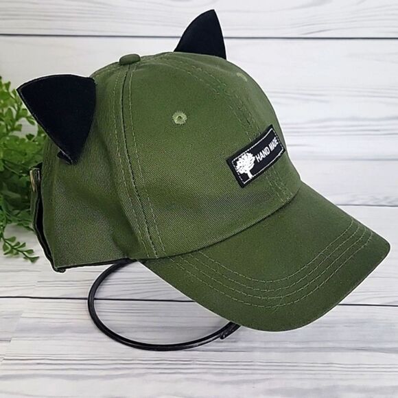 Steampunk Green Ball Cap with Black Cat Ears NWOT unisex - Picture 1 of 5